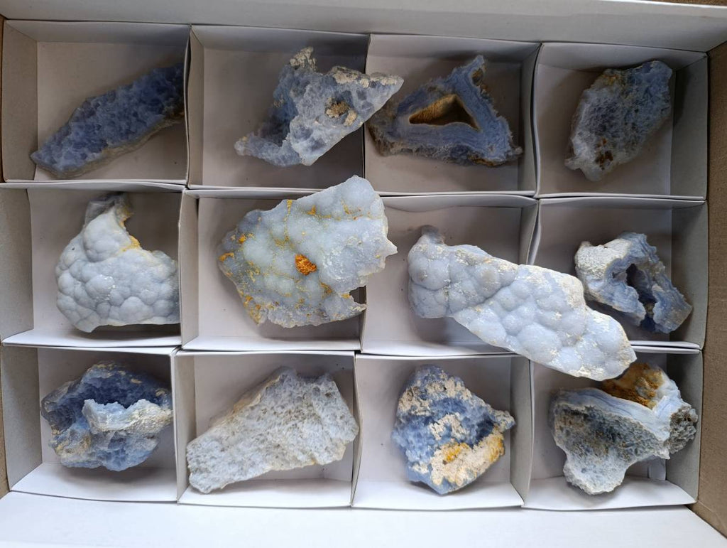 Natural Etched Blue Chalcedony Specimens x 12 From Nsanje, Malawi - Toprock Gemstones and Minerals 