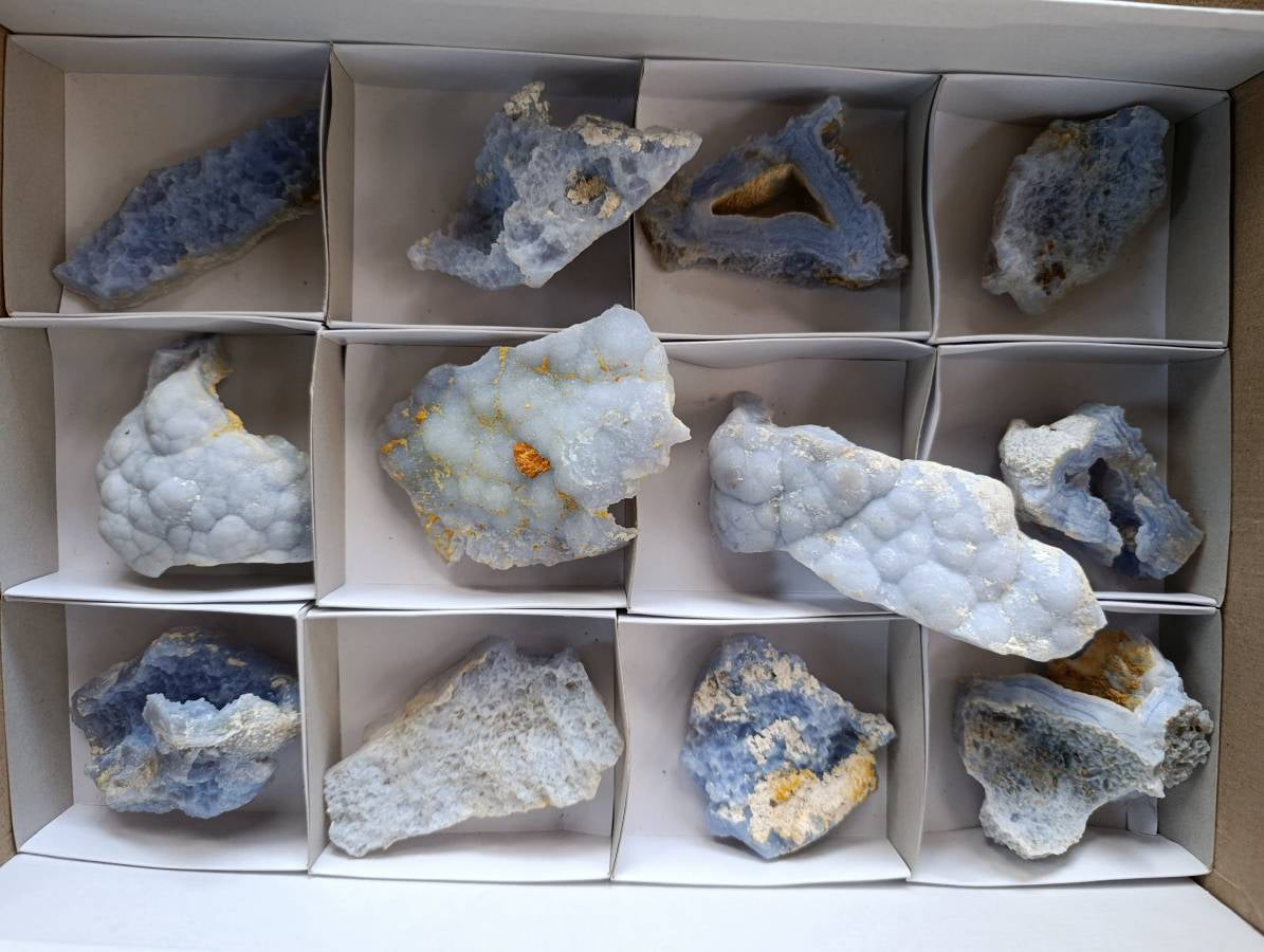 Natural Etched Blue Chalcedony Specimens x 12 From Nsanje, Malawi - Toprock Gemstones and Minerals 