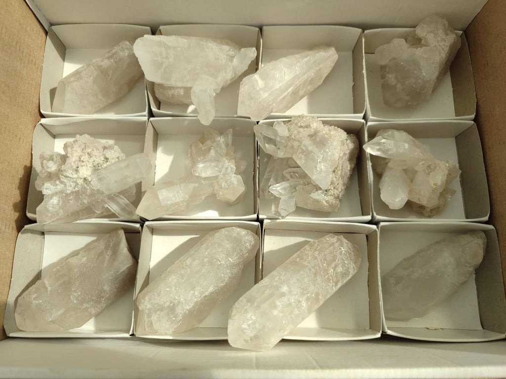 Natural Etched Quartz Crystals and Clusters x 12 From Mpika, Zambia - Toprock Gemstones and Minerals 