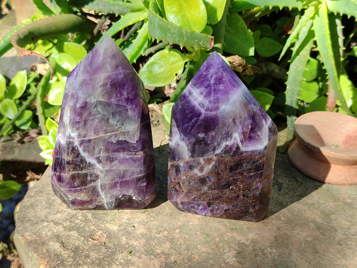 Polished Chevron Amethyst Points x 4 From Zambia - Toprock Gemstones and Minerals 