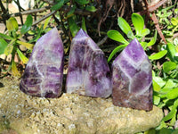 Polished Chevron Amethyst Points x 4 From Zambia - Toprock Gemstones and Minerals 