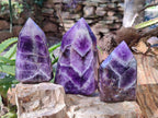 Polished Chevron Amethyst Points x 4 From Zambia - Toprock Gemstones and Minerals 