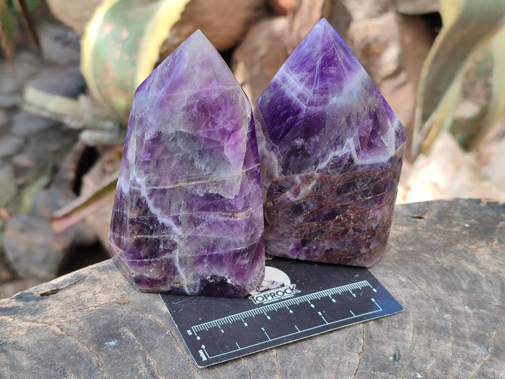 Polished Chevron Amethyst Points x 4 From Zambia - Toprock Gemstones and Minerals 