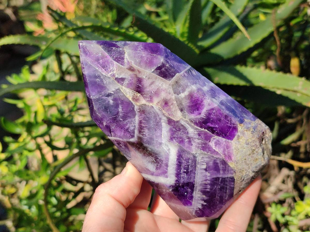 Polished Chevron Amethyst Points x 4 From Zambia - Toprock Gemstones and Minerals 