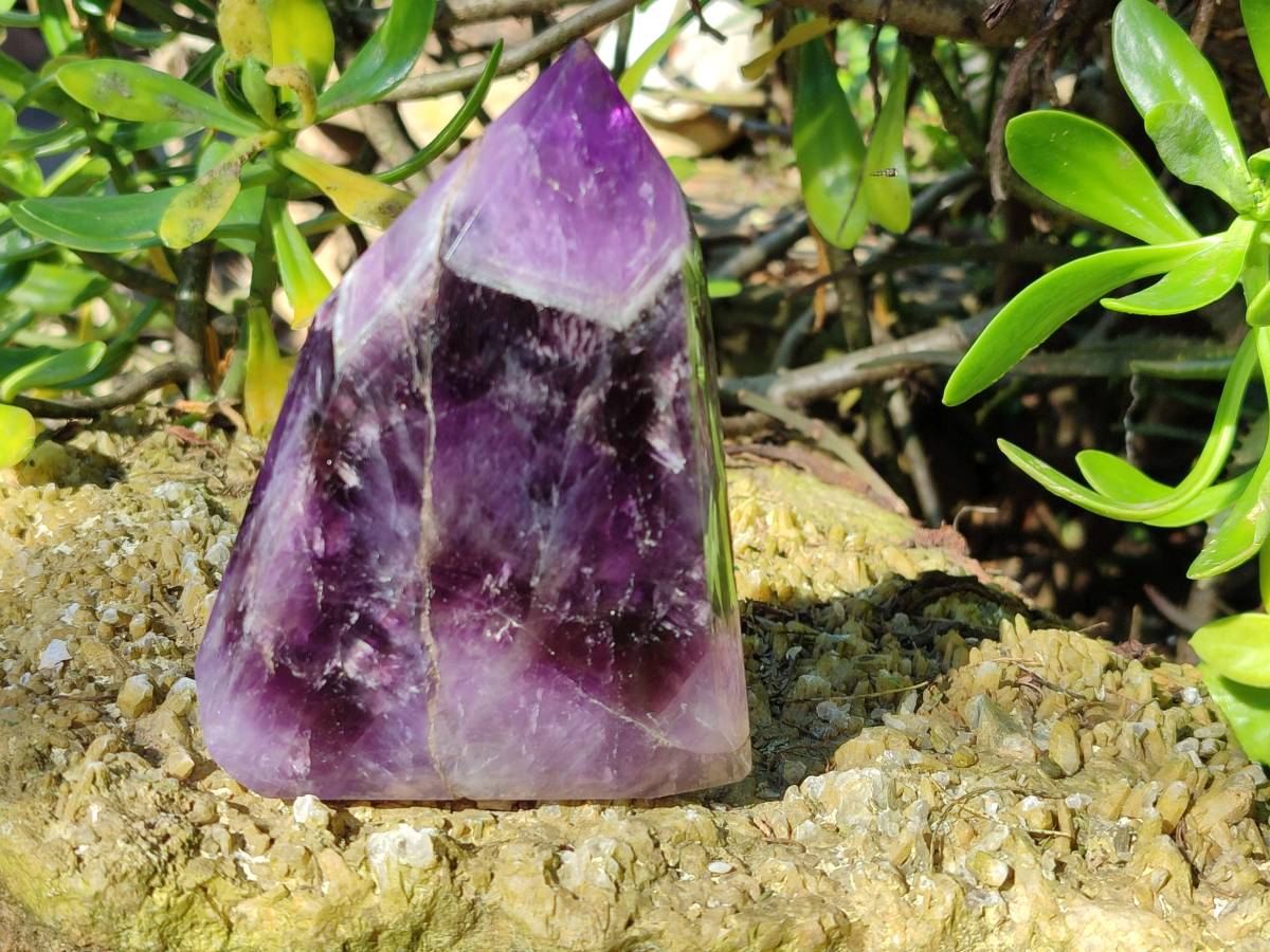 Polished Chevron Amethyst Points x 4 From Zambia - Toprock Gemstones and Minerals 