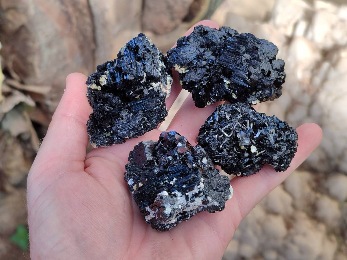 Natural Schorl Black Tourmaline Specimens x 12 From Erongo, Namibia - Toprock Gemstones and Minerals 