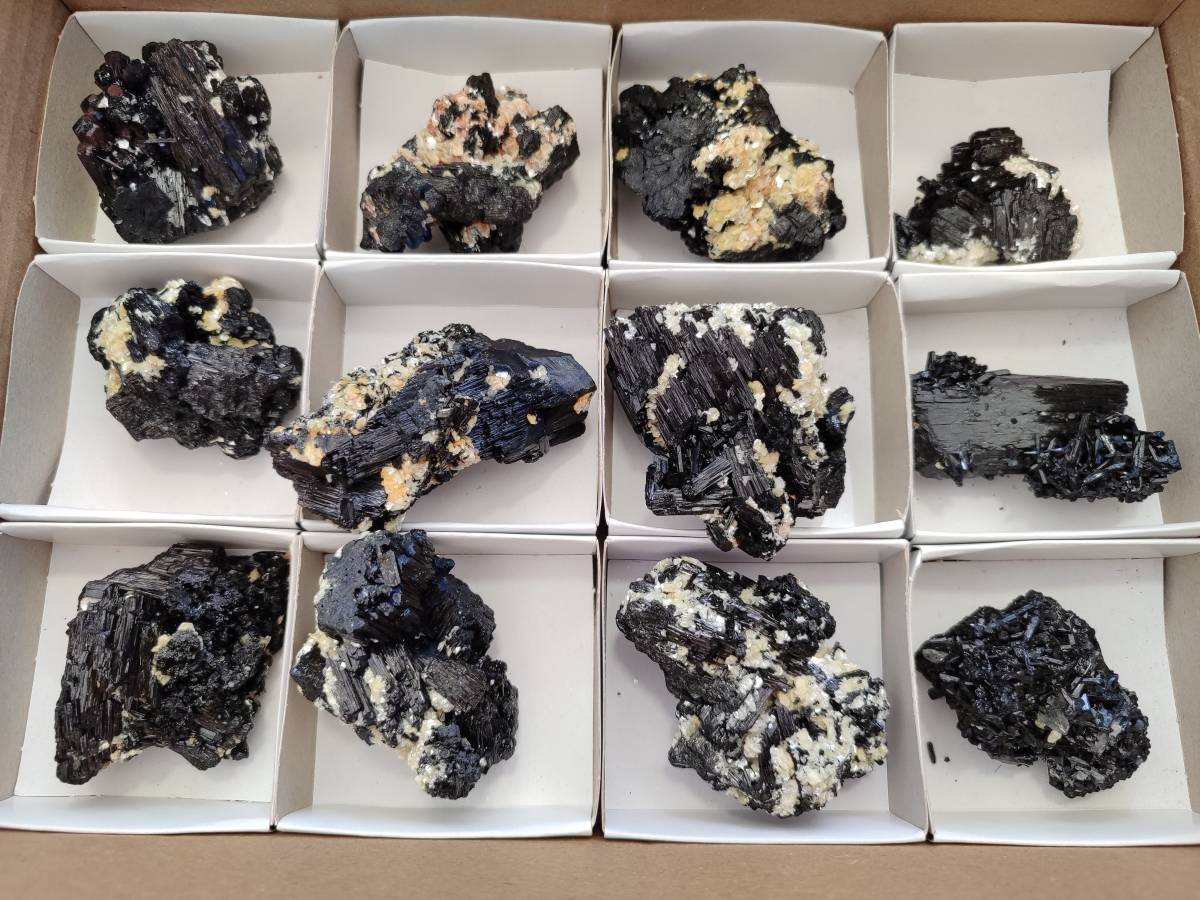 Natural Schorl Black Tourmaline Specimens x 12 From Erongo, Namibia - Toprock Gemstones and Minerals 