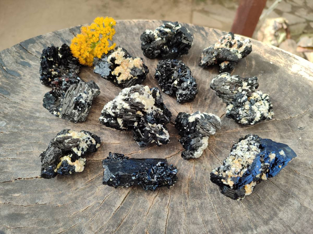 Natural Schorl Black Tourmaline Specimens x 12 From Erongo, Namibia - Toprock Gemstones and Minerals 