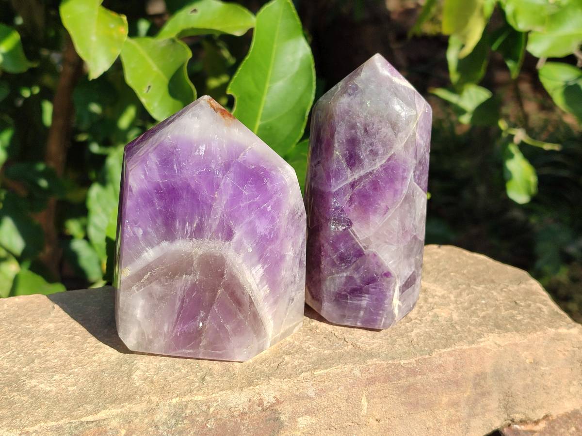 Polished Chevron Amethyst Points x 2 from Ankazobe, Madagascar - Toprock Gemstones and Minerals 