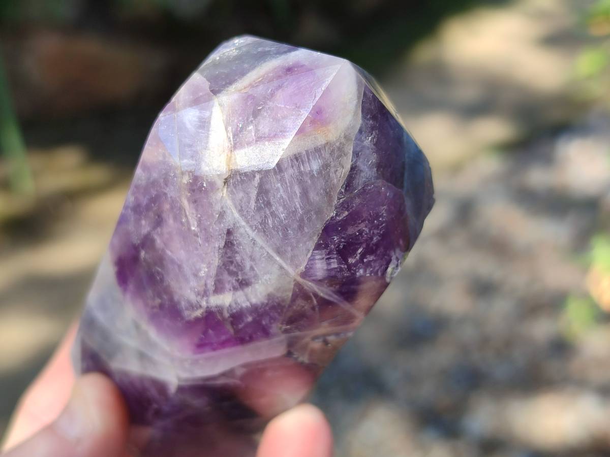 Polished Chevron Amethyst Points x 2 from Ankazobe, Madagascar - Toprock Gemstones and Minerals 