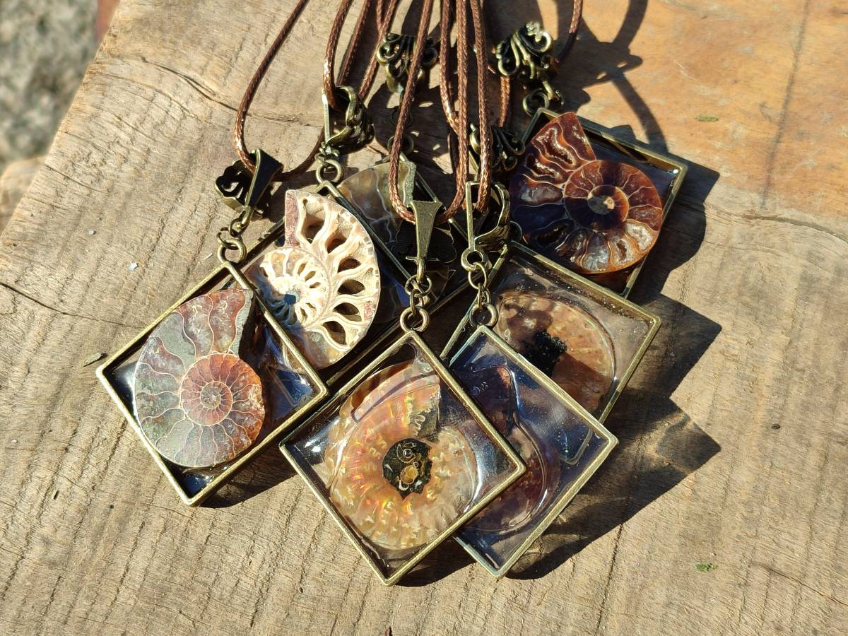 Hand Made Ammonite Pendants Set in Resin - Sold Per Item - From Southern Africa - Toprock Gemstones and Minerals 