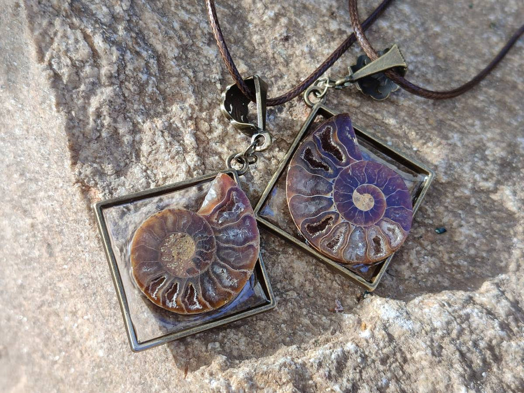 Hand Made Ammonite Pendants Set in Resin - Sold Per Item - From Southern Africa - Toprock Gemstones and Minerals 