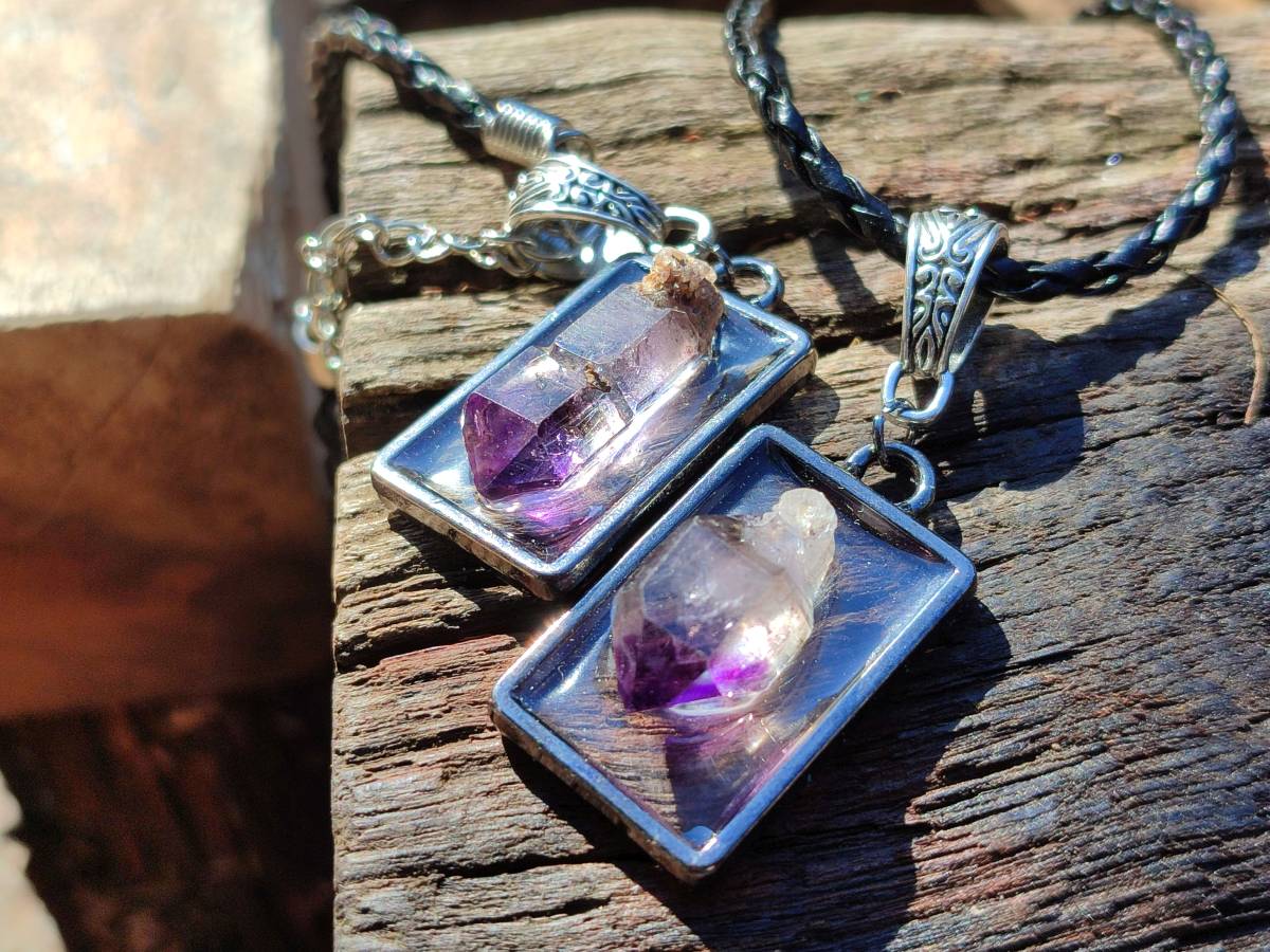 Hand Made Amethyst Pendants Set in Resin - Sold Per Item - From Southern Africa - Toprock Gemstones and Minerals 
