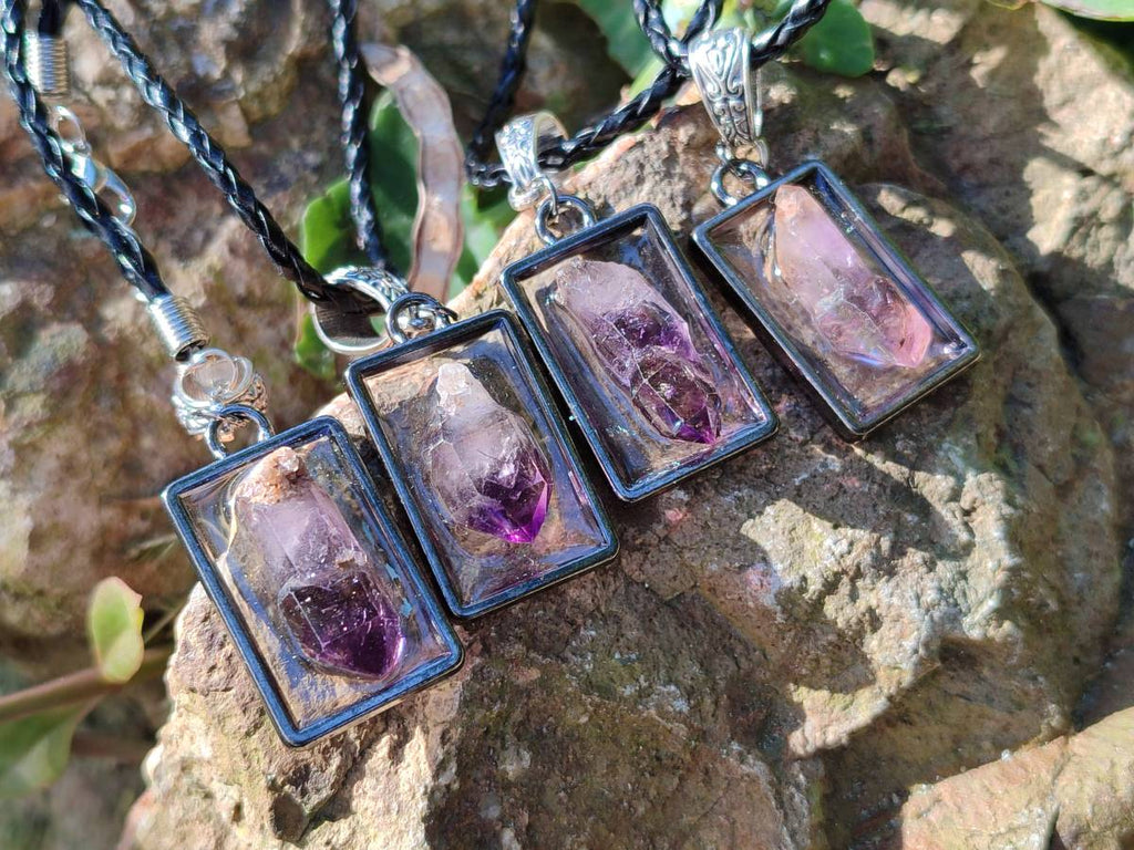 Hand Made Amethyst Pendants Set in Resin - Sold Per Item - From Southern Africa - Toprock Gemstones and Minerals 