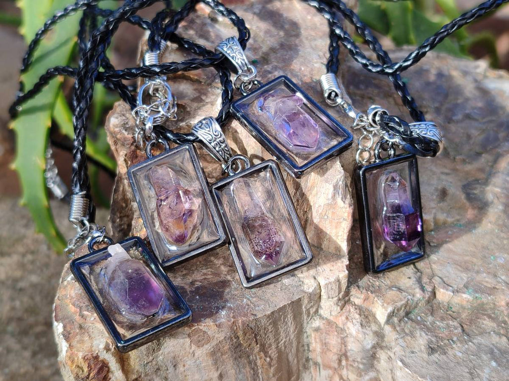Hand Made Amethyst Pendants Set in Resin - Sold Per Item - From Southern Africa - Toprock Gemstones and Minerals 