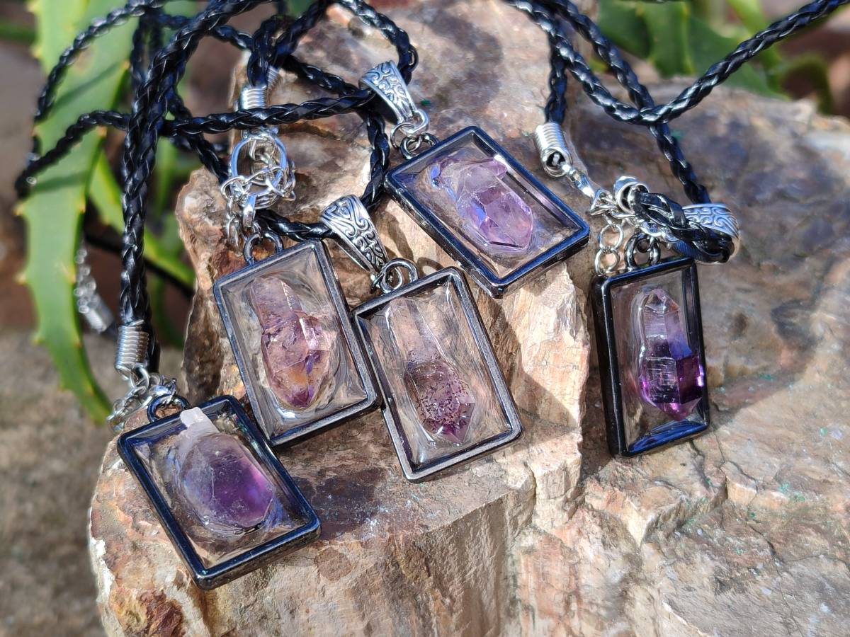 Hand Made Amethyst Pendants Set in Resin - Sold Per Item - From Southern Africa - Toprock Gemstones and Minerals 