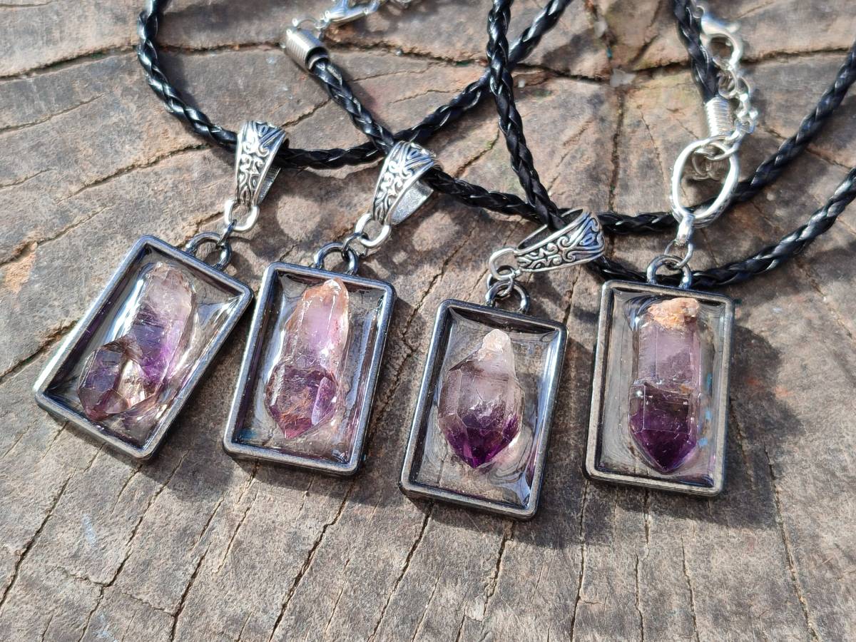 Hand Made Amethyst Pendants Set in Resin - Sold Per Item - From Southern Africa - Toprock Gemstones and Minerals 