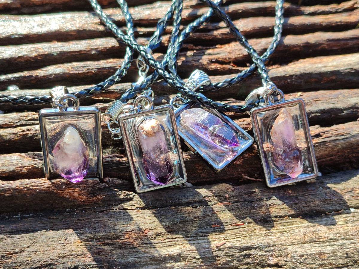 Hand Made Amethyst Pendants Set in Resin - Sold Per Item - From Southern Africa - Toprock Gemstones and Minerals 