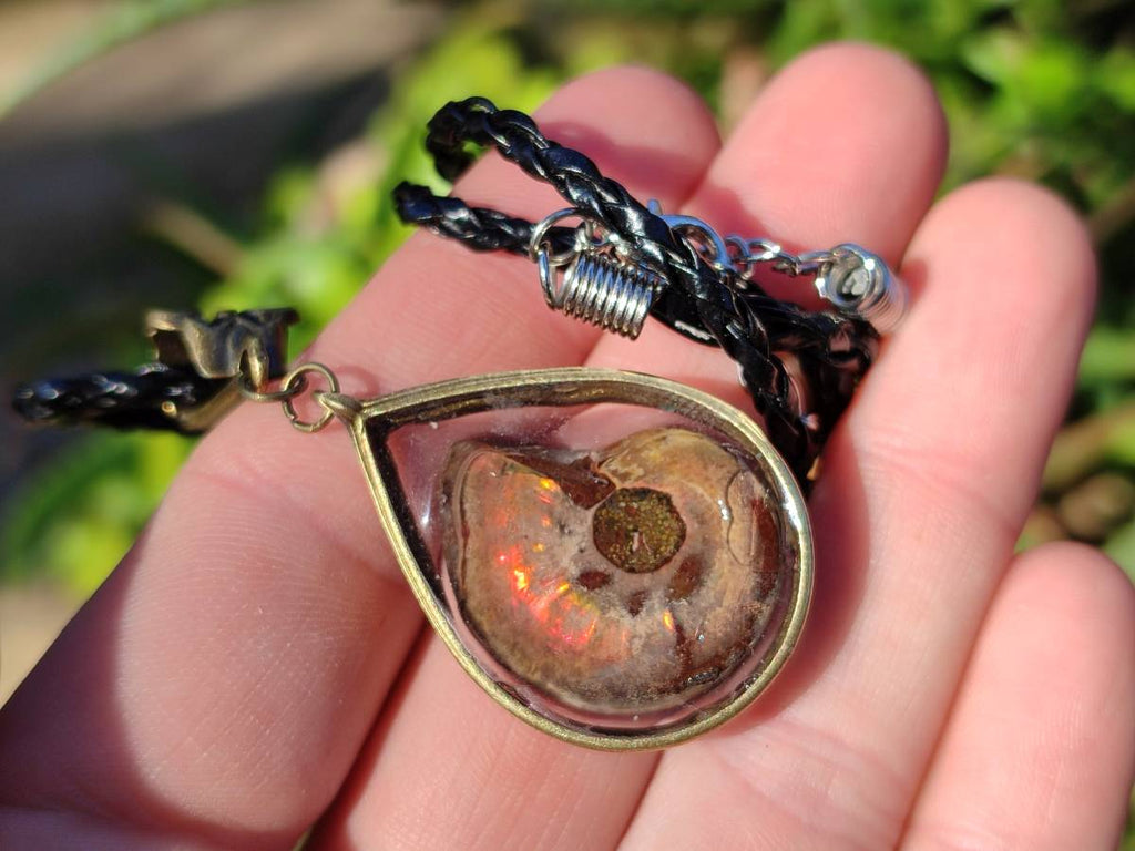 Hand Made Opalized Ammonite Pendants Set in Resin - Sold Per Item - From Southern Africa - Toprock Gemstones and Minerals 