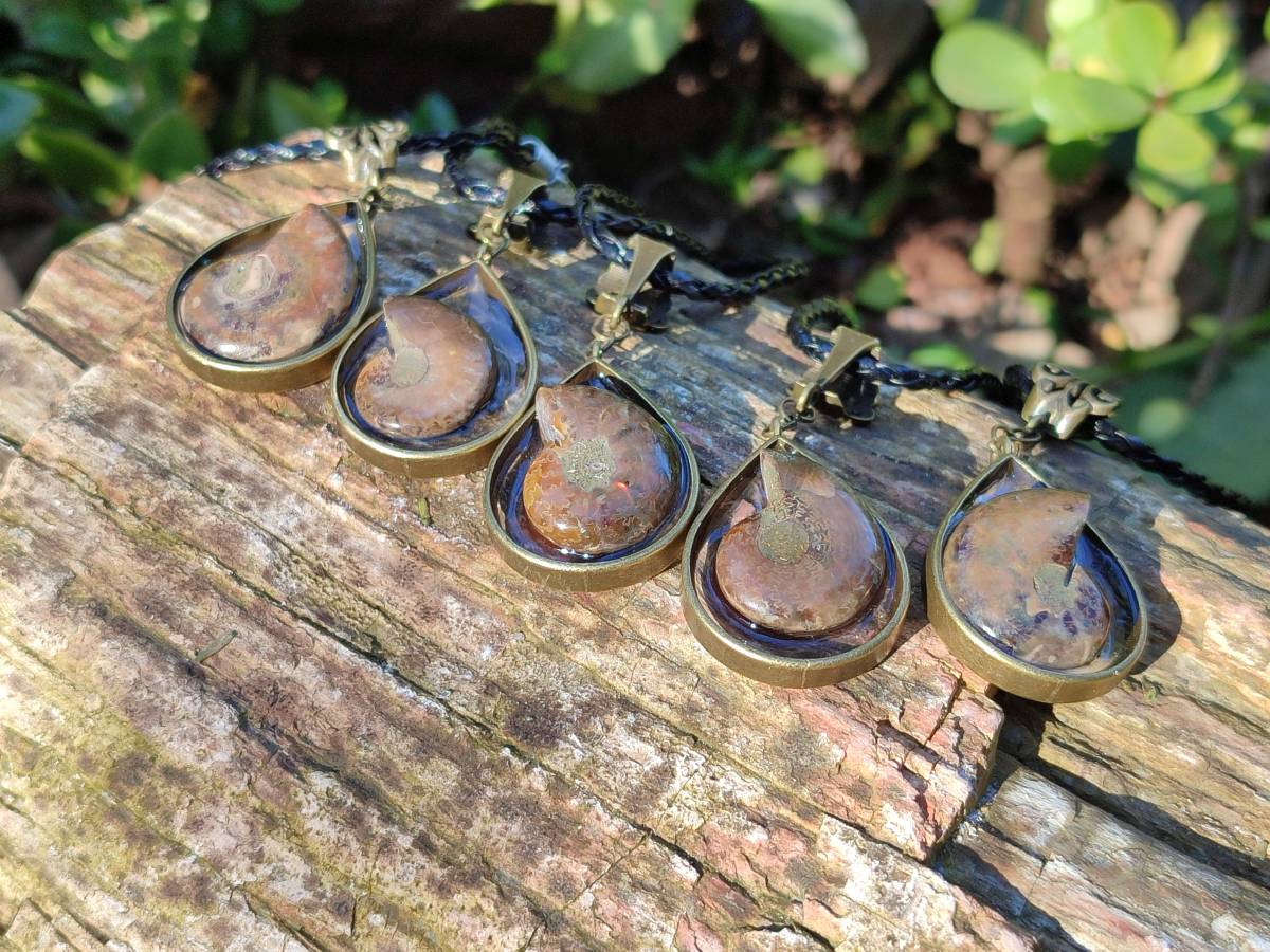 Hand Made Opalized Ammonite Pendants Set in Resin - Sold Per Item - From Southern Africa - Toprock Gemstones and Minerals 