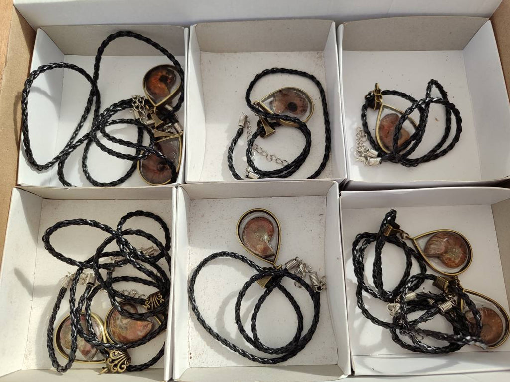 Hand Made Opalized Ammonite Pendants Set in Resin - Sold Per Item - From Southern Africa - Toprock Gemstones and Minerals 