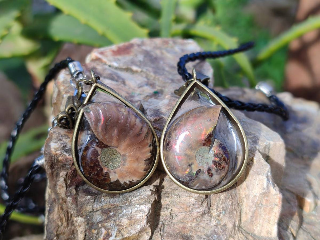Hand Made Opalized Ammonite Pendants Set in Resin - Sold Per Item - From Southern Africa - Toprock Gemstones and Minerals 