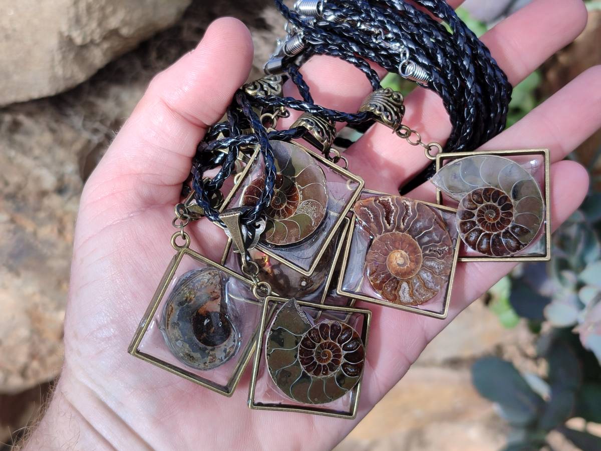 Hand Made Ammonite Pendants Set in Resin - Sold Per Item - From Southern Africa - Toprock Gemstones and Minerals 
