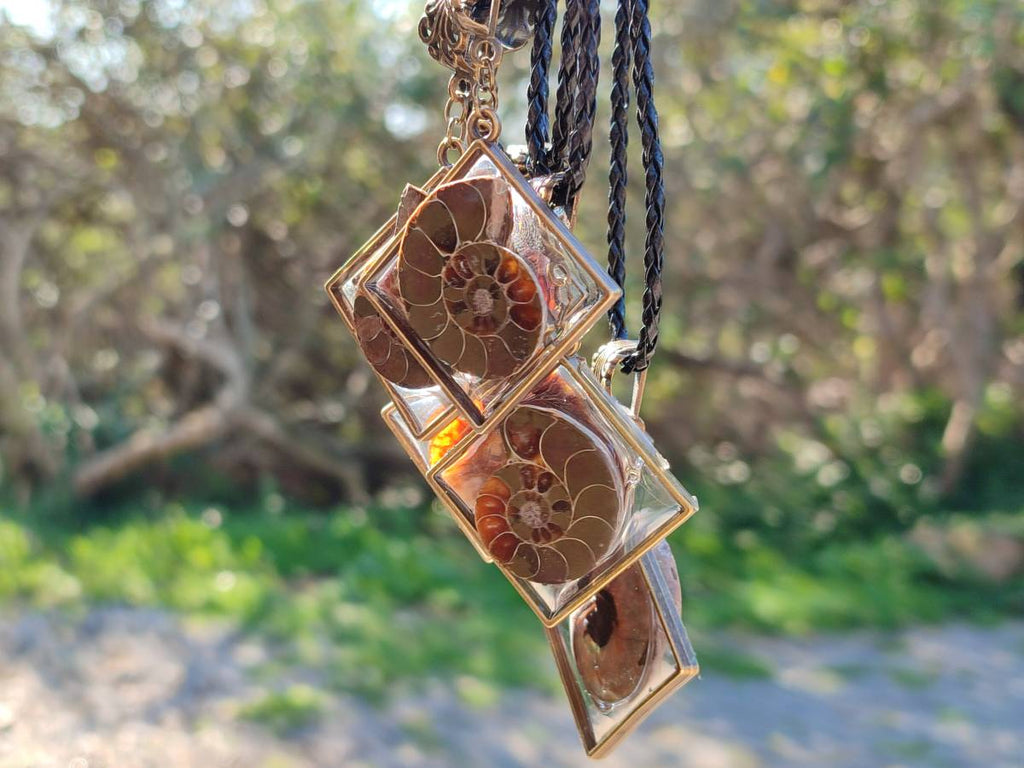 Hand Made Ammonite Pendants Set in Resin - Sold Per Item - From Southern Africa - Toprock Gemstones and Minerals 