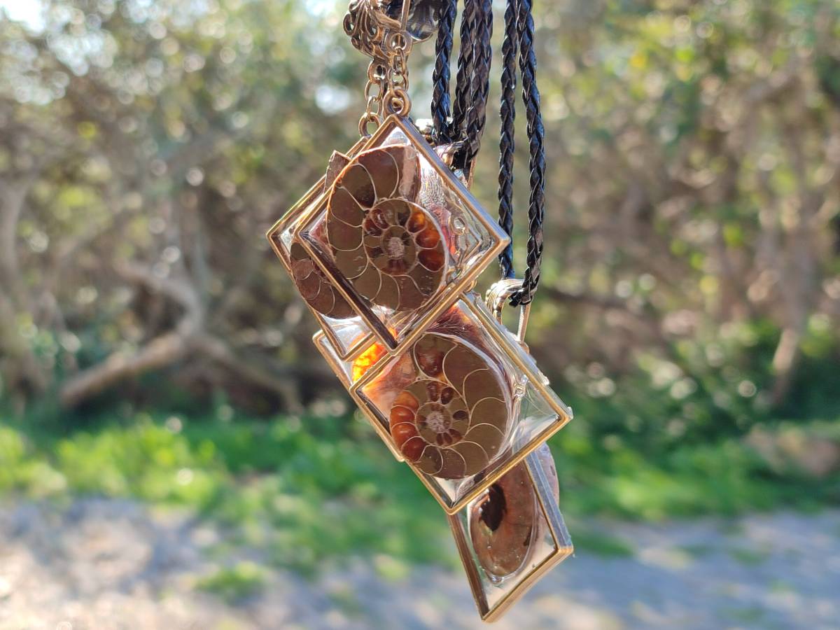 Hand Made Ammonite Pendants Set in Resin - Sold Per Item - From Southern Africa - Toprock Gemstones and Minerals 