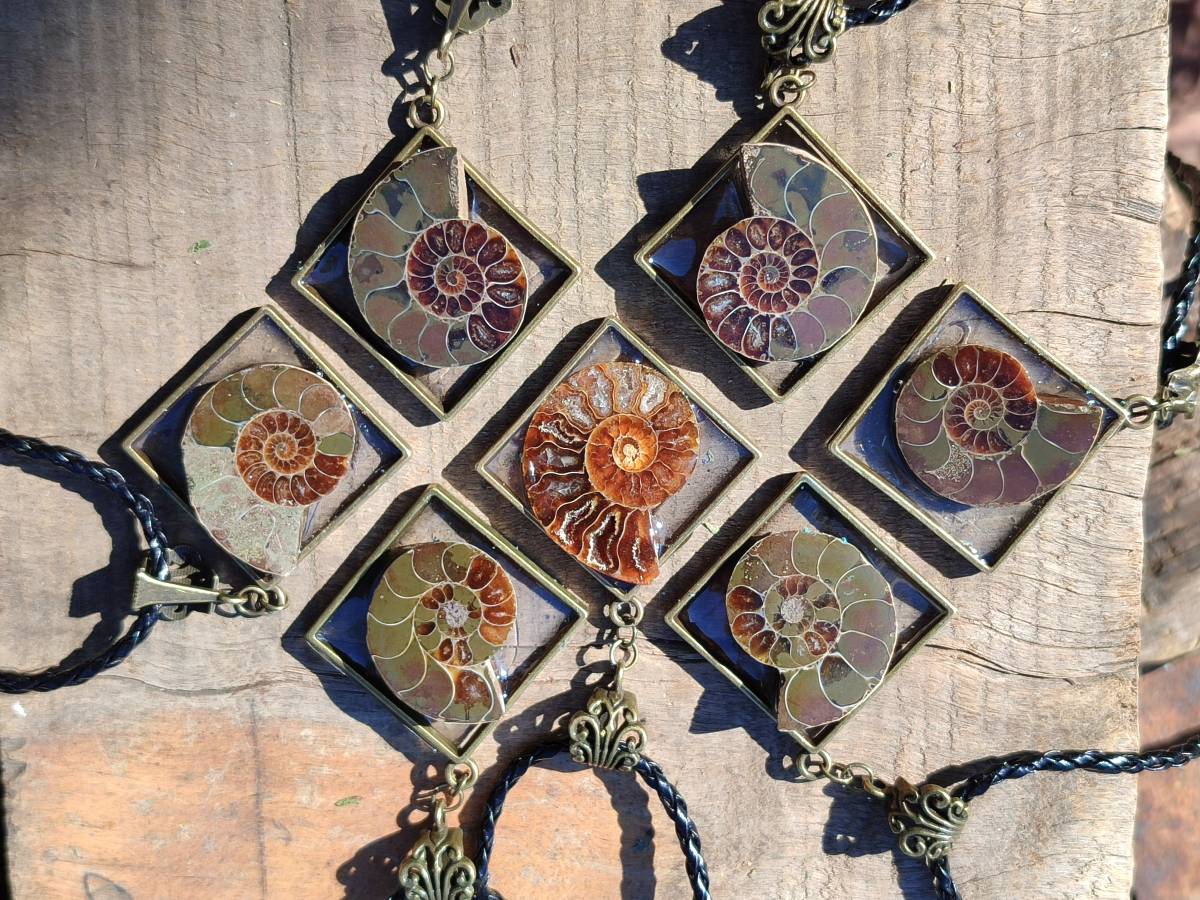 Hand Made Ammonite Pendants Set in Resin - Sold Per Item - From Southern Africa - Toprock Gemstones and Minerals 