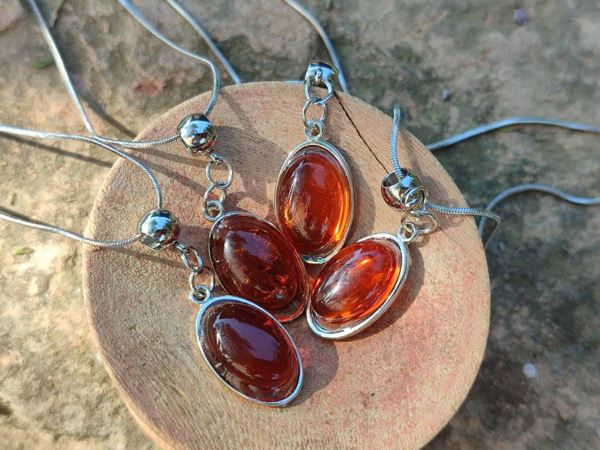 Hand Made Baltic Amber Pendants Set With Resin In Sterling Silver - Sold Per Item - From Southern Africa - Toprock Gemstones and Minerals 