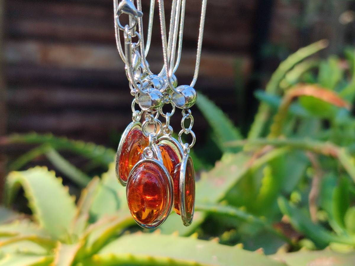 Hand Made Baltic Amber Pendants Set With Resin In Sterling Silver - Sold Per Item - From Southern Africa - Toprock Gemstones and Minerals 