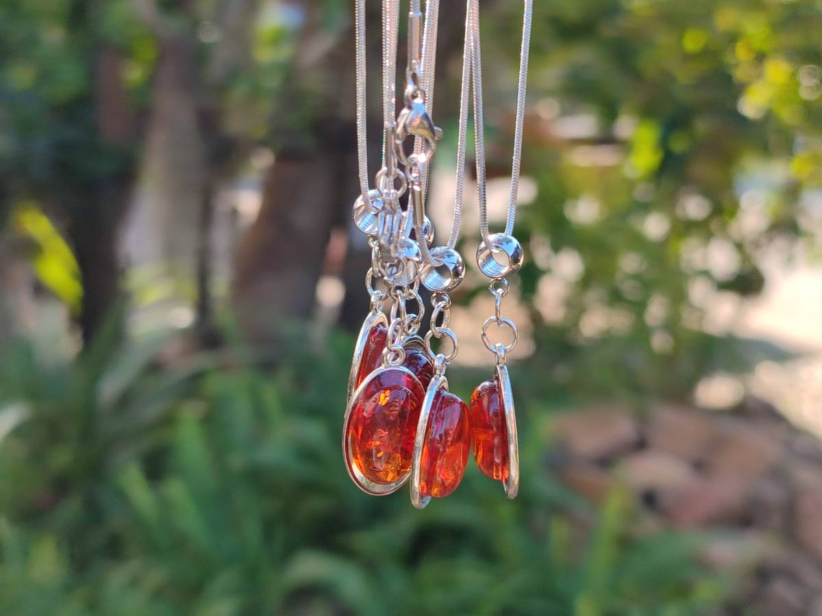 Hand Made Baltic Amber Pendants Set With Resin In Sterling Silver - Sold Per Item - From Southern Africa - Toprock Gemstones and Minerals 