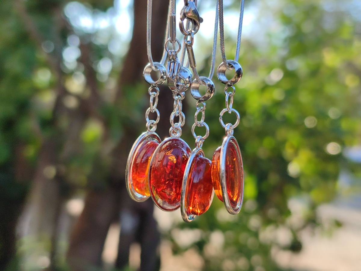Hand Made Baltic Amber Pendants Set With Resin In Sterling Silver - Sold Per Item - From Southern Africa - Toprock Gemstones and Minerals 