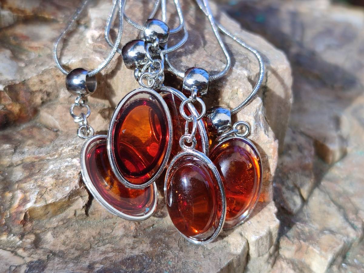 Hand Made Baltic Amber Pendants Set With Resin In Sterling Silver - Sold Per Item - From Southern Africa - Toprock Gemstones and Minerals 