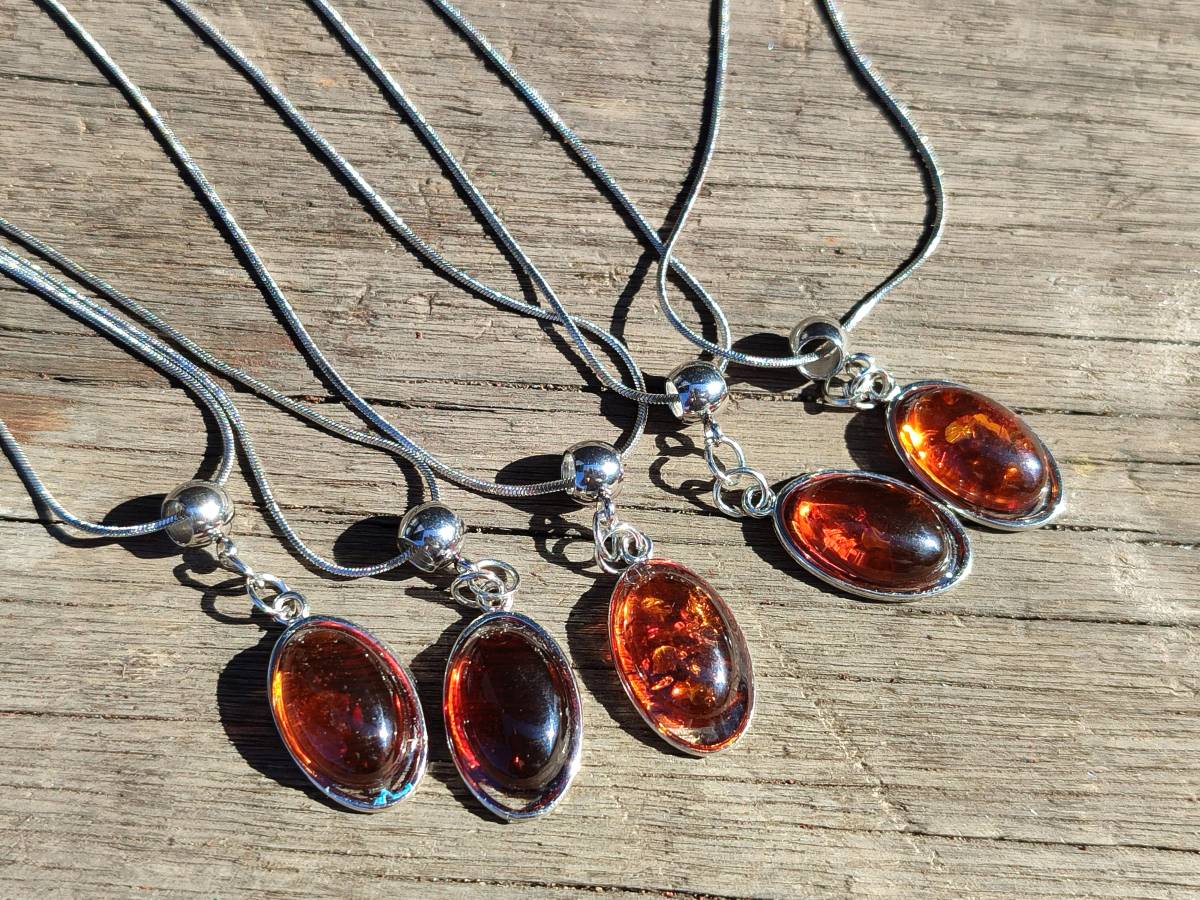 Hand Made Baltic Amber Pendants Set With Resin In Sterling Silver - Sold Per Item - From Southern Africa - Toprock Gemstones and Minerals 