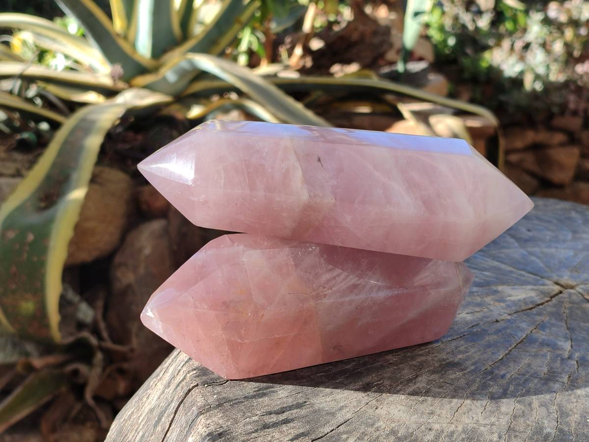 Polished Double Terminated Rose Quartz Points x 2 Ambatondrazaka, Madagascar - Toprock Gemstones and Minerals 