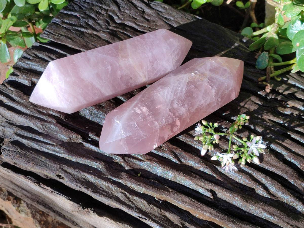 Polished Double Terminated Rose Quartz Points x 2 Ambatondrazaka, Madagascar - Toprock Gemstones and Minerals 