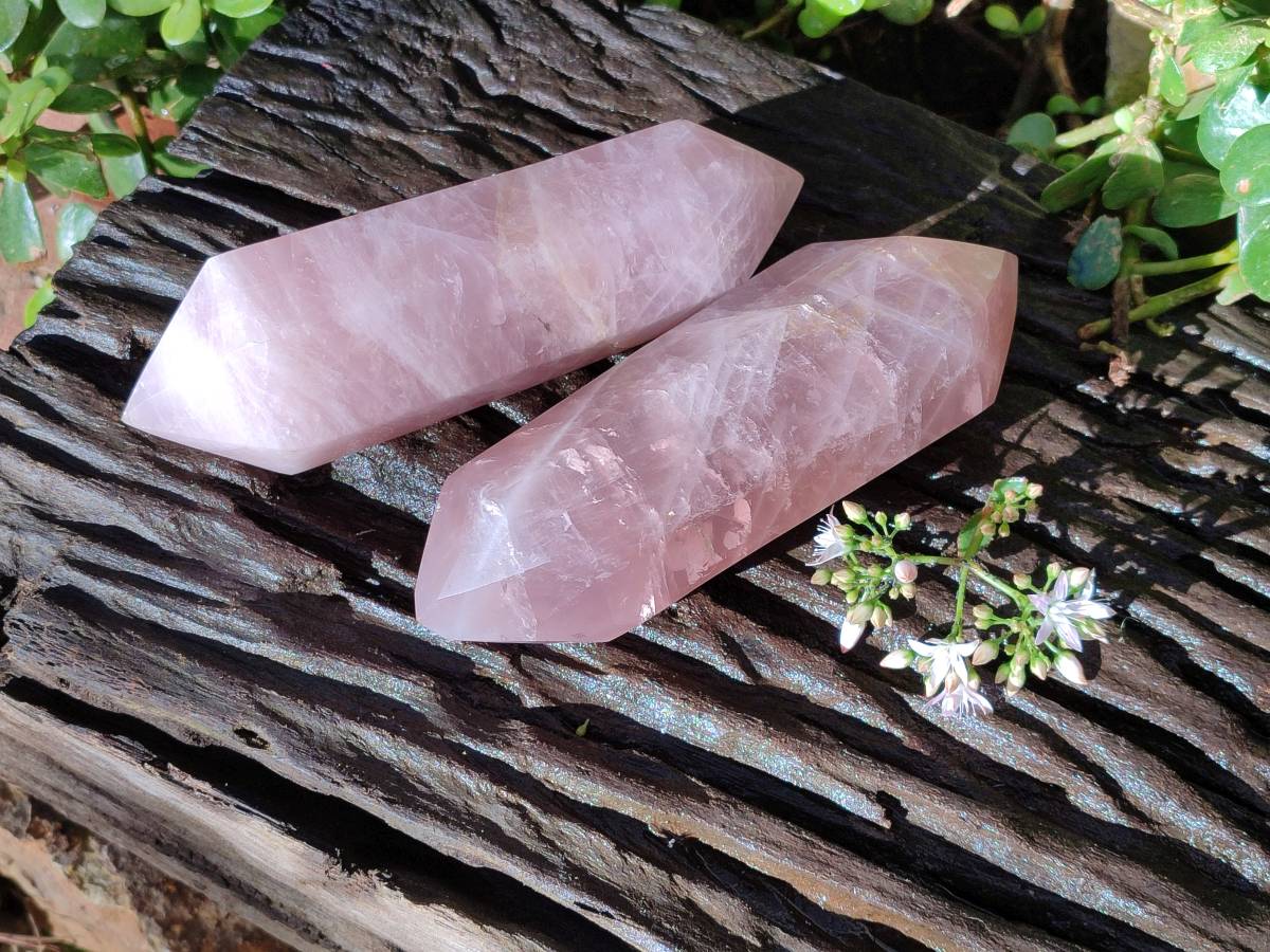 Polished Double Terminated Rose Quartz Points x 2 Ambatondrazaka, Madagascar - Toprock Gemstones and Minerals 