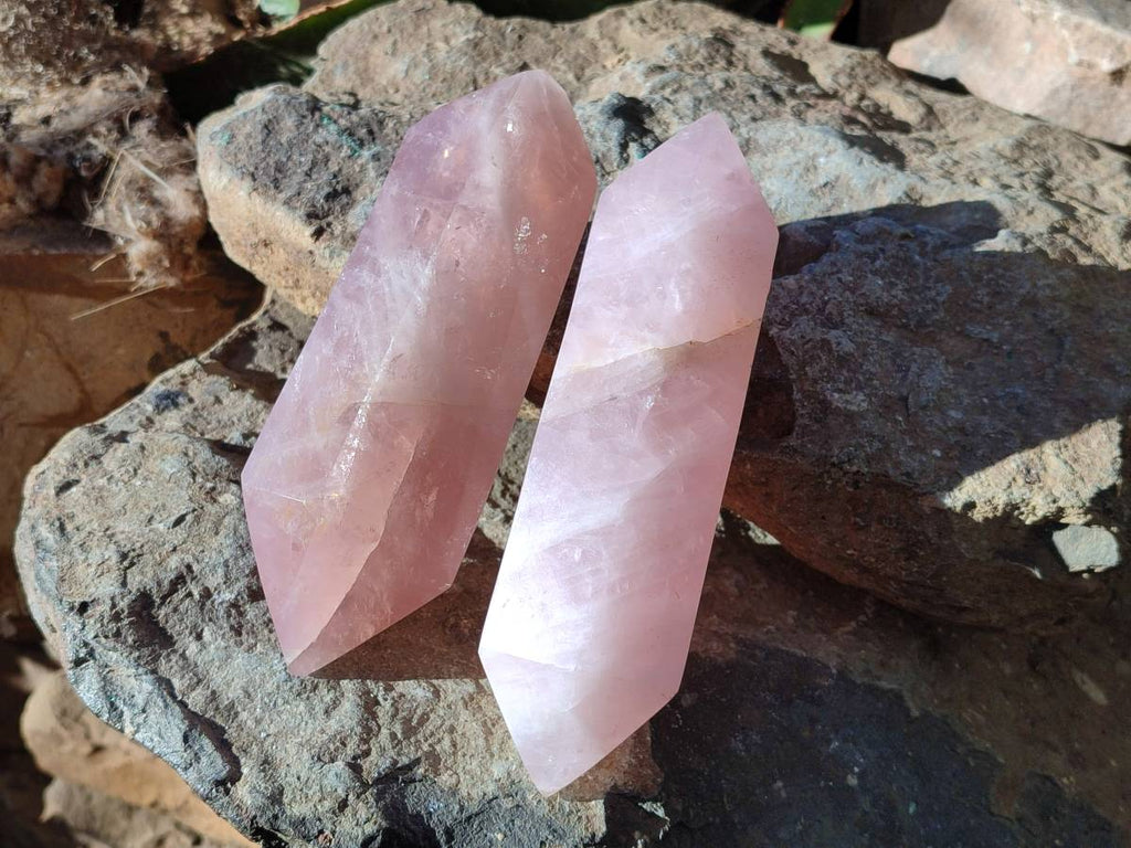 Polished Double Terminated Rose Quartz Points x 2 Ambatondrazaka, Madagascar - Toprock Gemstones and Minerals 