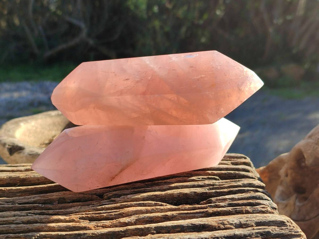 Polished Double Terminated Rose Quartz Points x 2 Ambatondrazaka, Madagascar - Toprock Gemstones and Minerals 