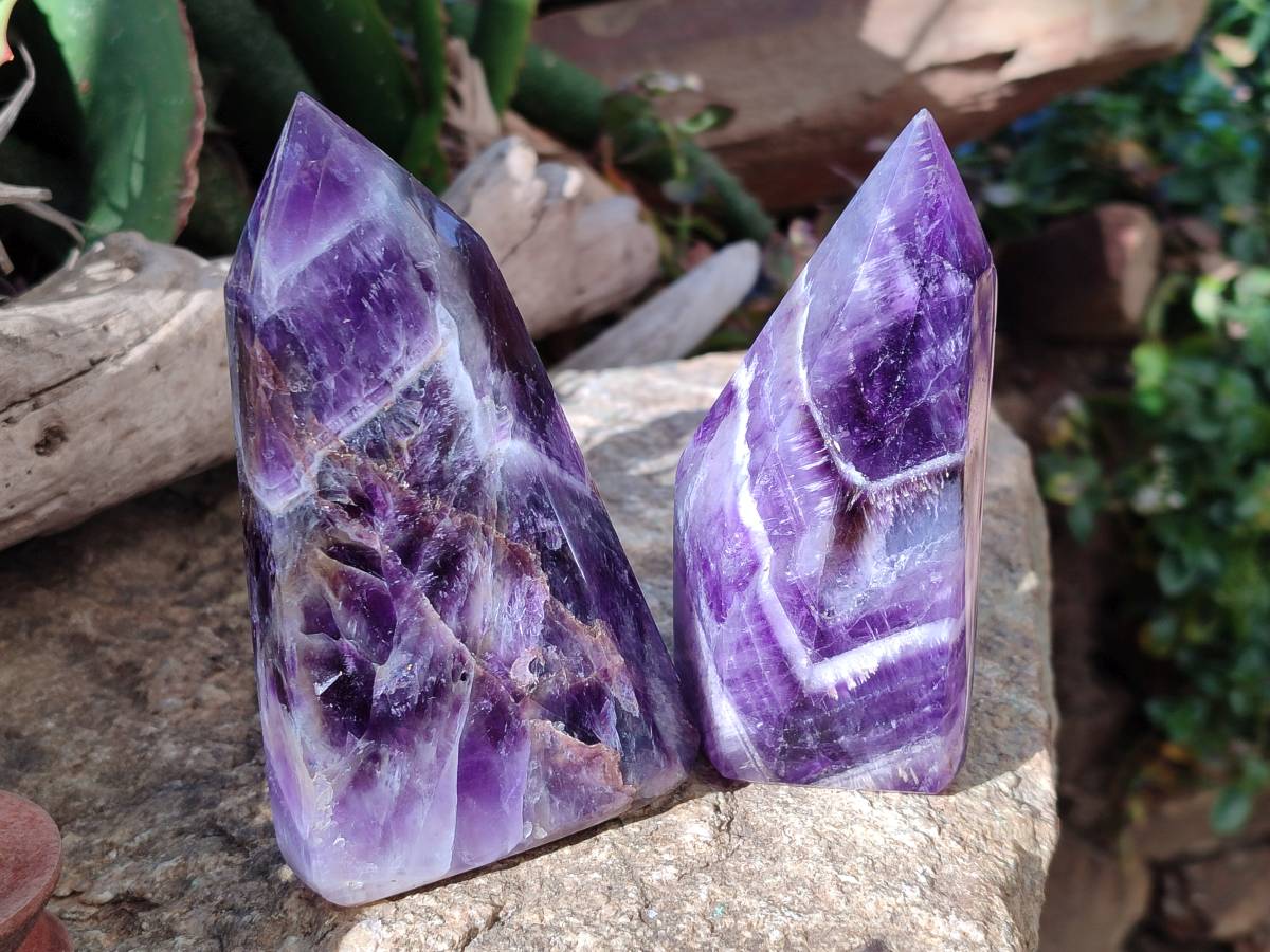 Polished Chevron Amethyst Points x 3 from Ankazobe, Madagascar - Toprock Gemstones and Minerals 