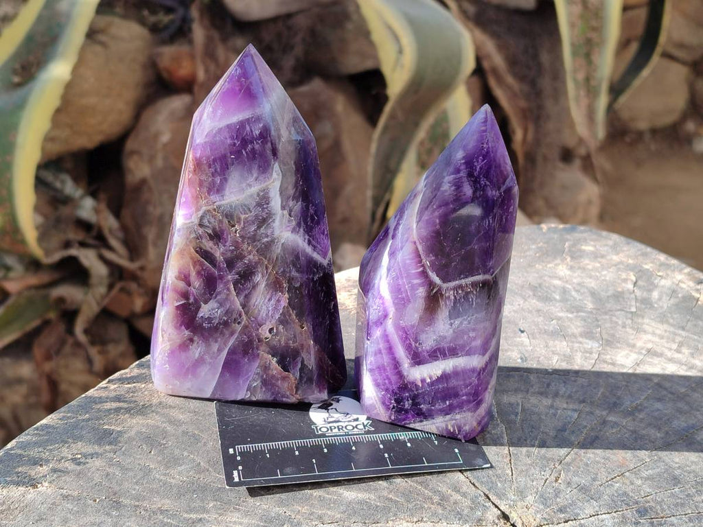 Polished Chevron Amethyst Points x 3 from Ankazobe, Madagascar - Toprock Gemstones and Minerals 