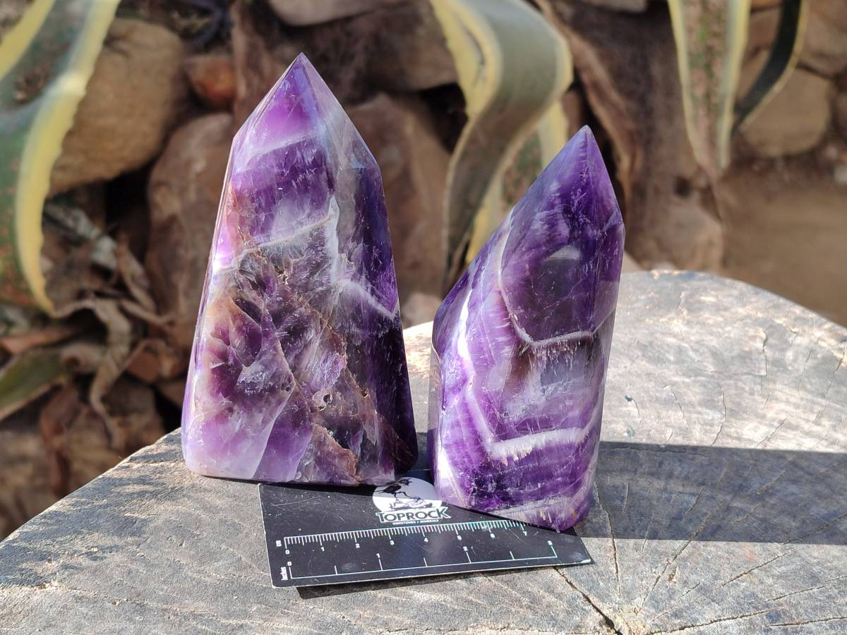 Polished Chevron Amethyst Points x 3 from Ankazobe, Madagascar - Toprock Gemstones and Minerals 