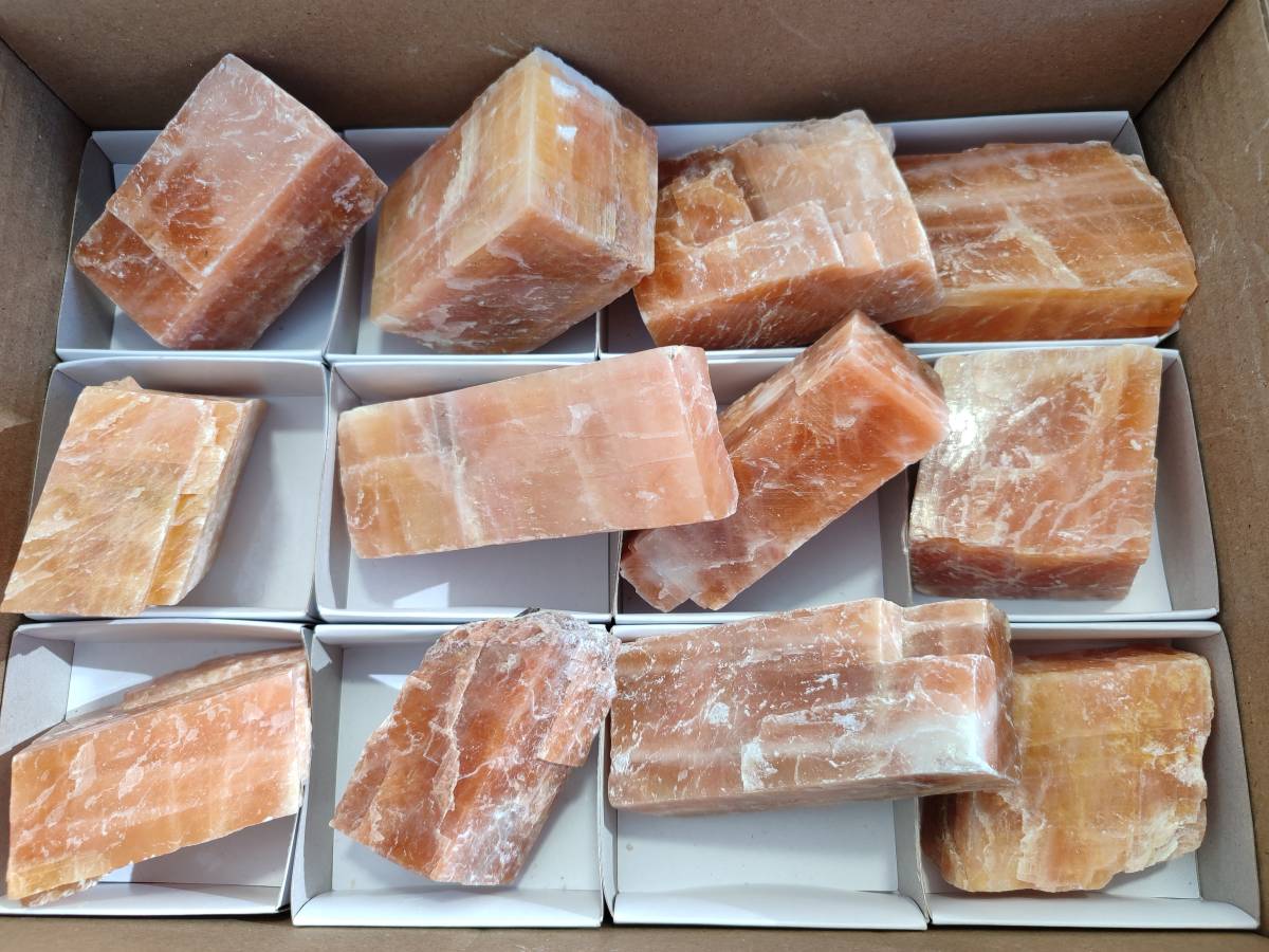 Natural Sunset Orange Calcite Specimens x 12 From Spitzkop, Namibia - Toprock Gemstones and Minerals 