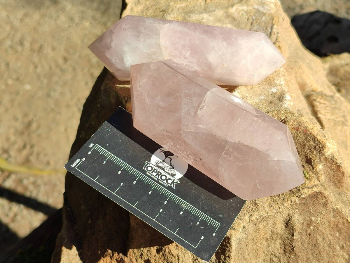 Polished Double Terminated Rose Quartz Points x 6 Madagascar - Toprock Gemstones and Minerals 