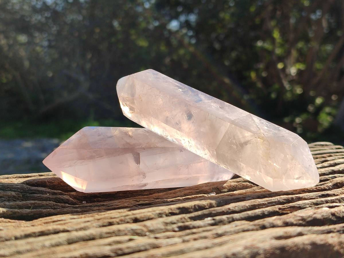 Polished Double Terminated Rose Quartz Points x 6 Madagascar - Toprock Gemstones and Minerals 