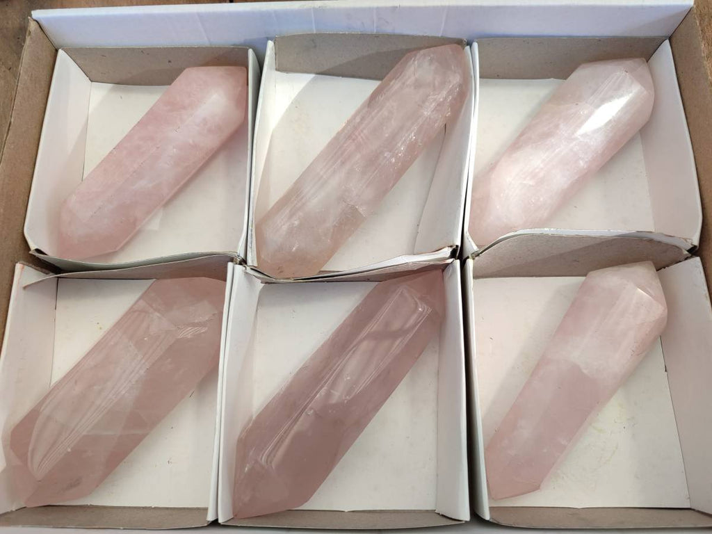 Polished Double Terminated Rose Quartz Points x 6 Madagascar - Toprock Gemstones and Minerals 