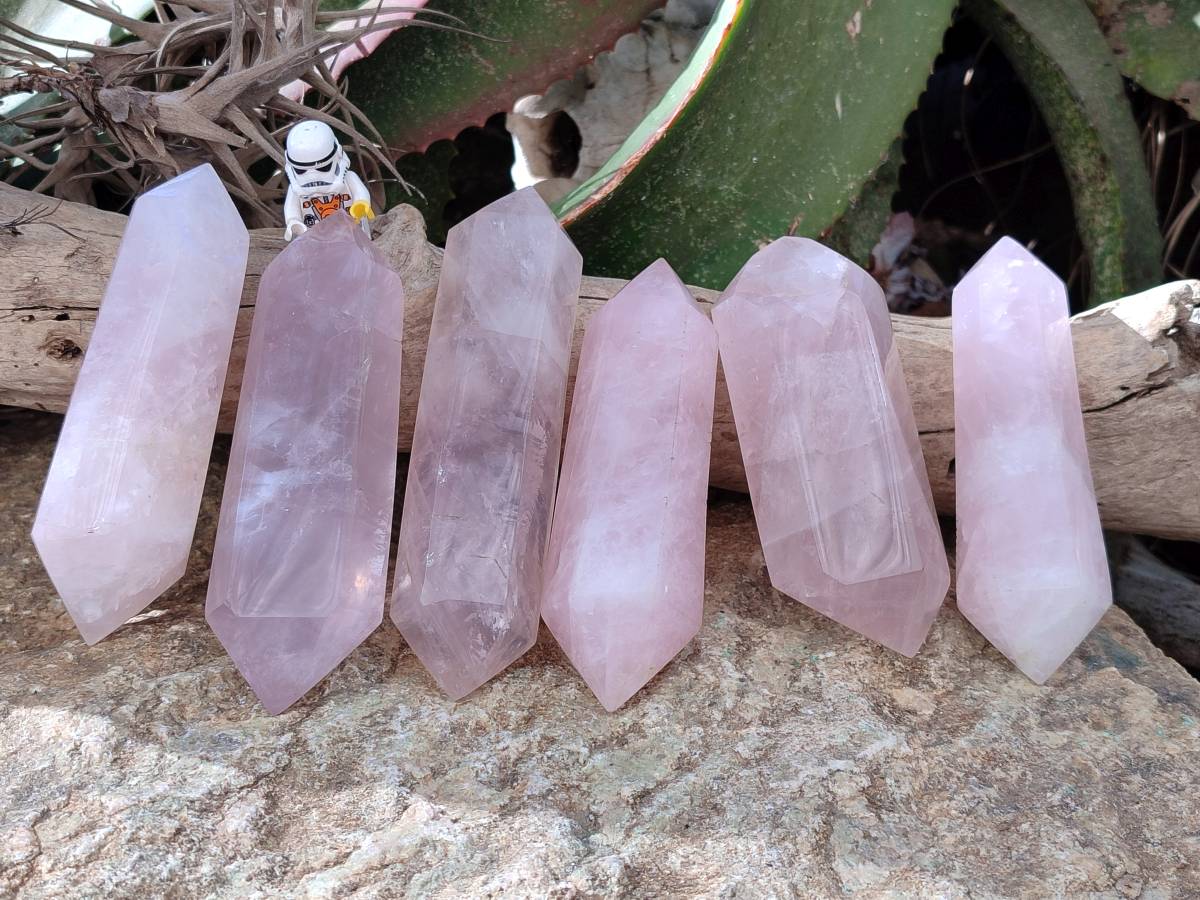 Polished Double Terminated Rose Quartz Points x 6 Madagascar - Toprock Gemstones and Minerals 