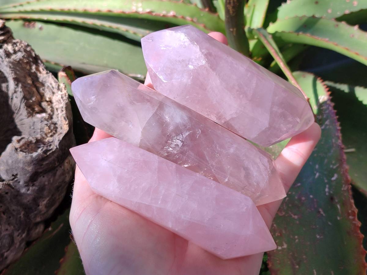 Polished Double Terminated Rose Quartz Points x 6 Madagascar - Toprock Gemstones and Minerals 